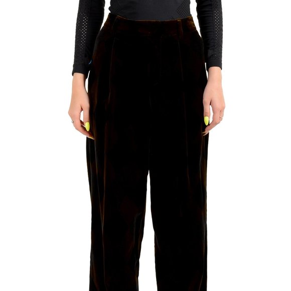 Dsquared2 Women's Geometric Print Velour Pleated Straight Leg Pants US S IT 40